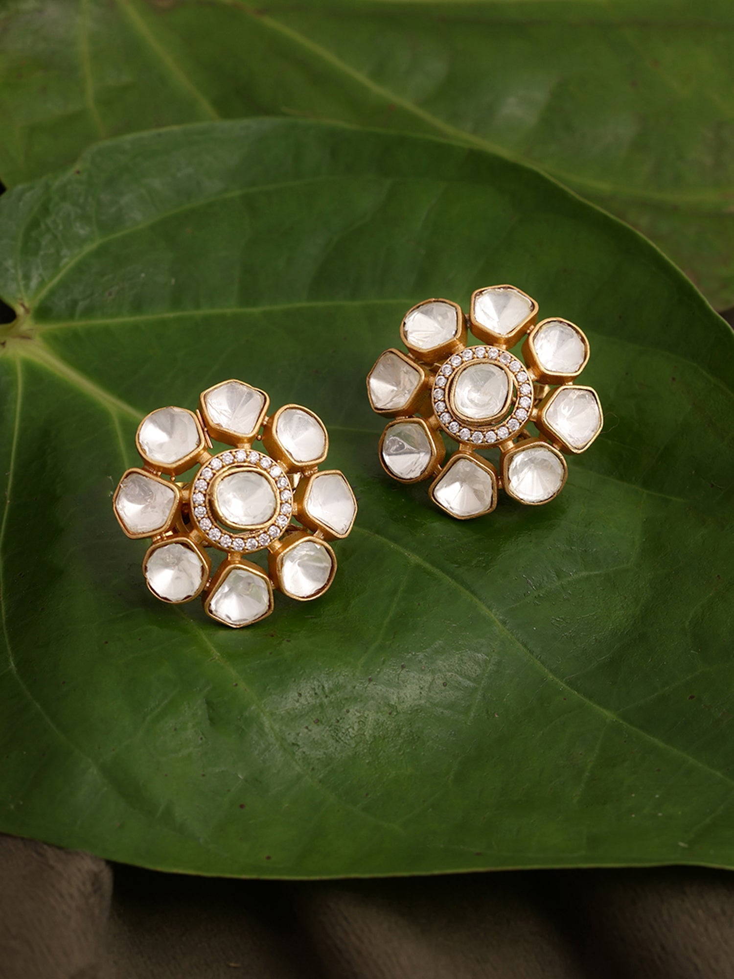 Oversized Kundan Studs - Ruby Raang - Distacart