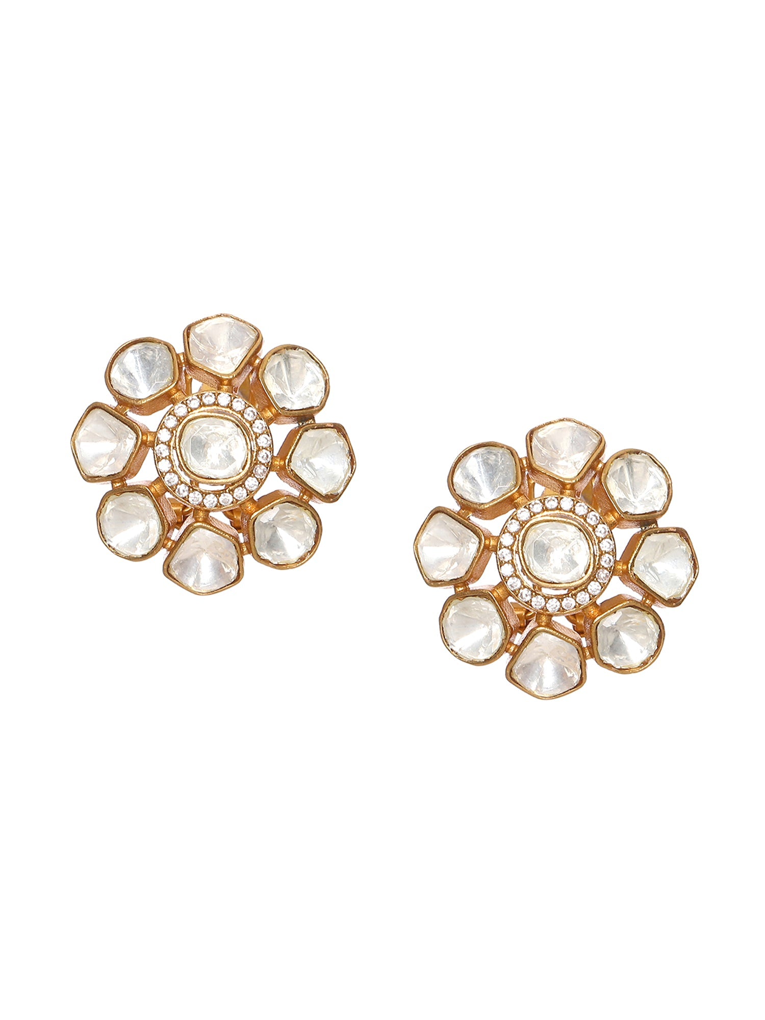 Oversized Kundan Studs - Ruby Raang