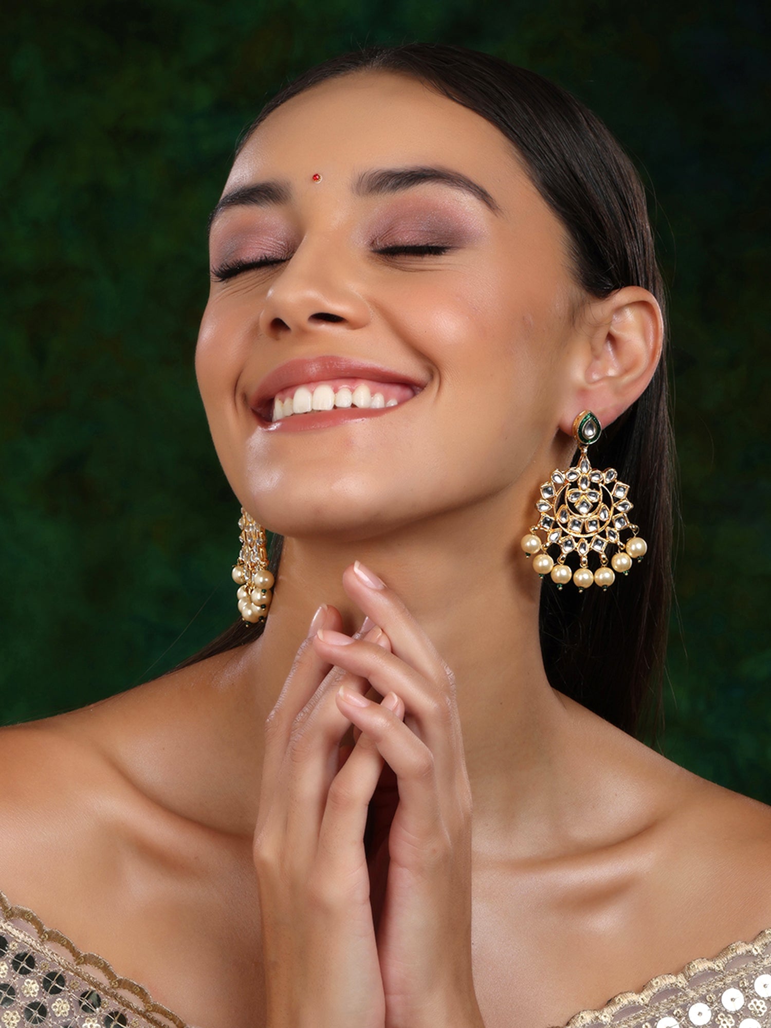 Kundan Chand Earrings - Ruby Raang - Distacart