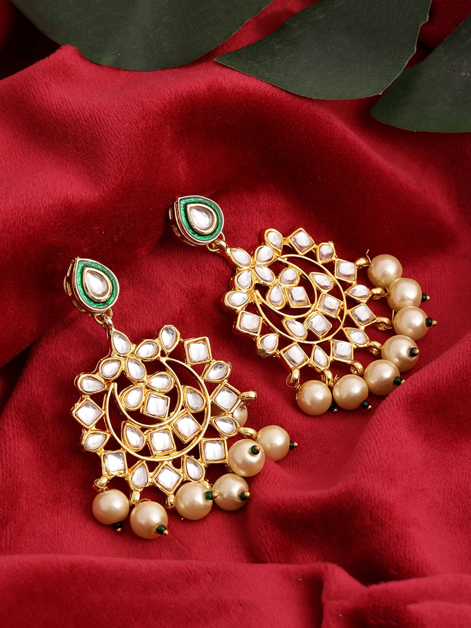 Kundan Chand Earrings - Ruby Raang - Distacart