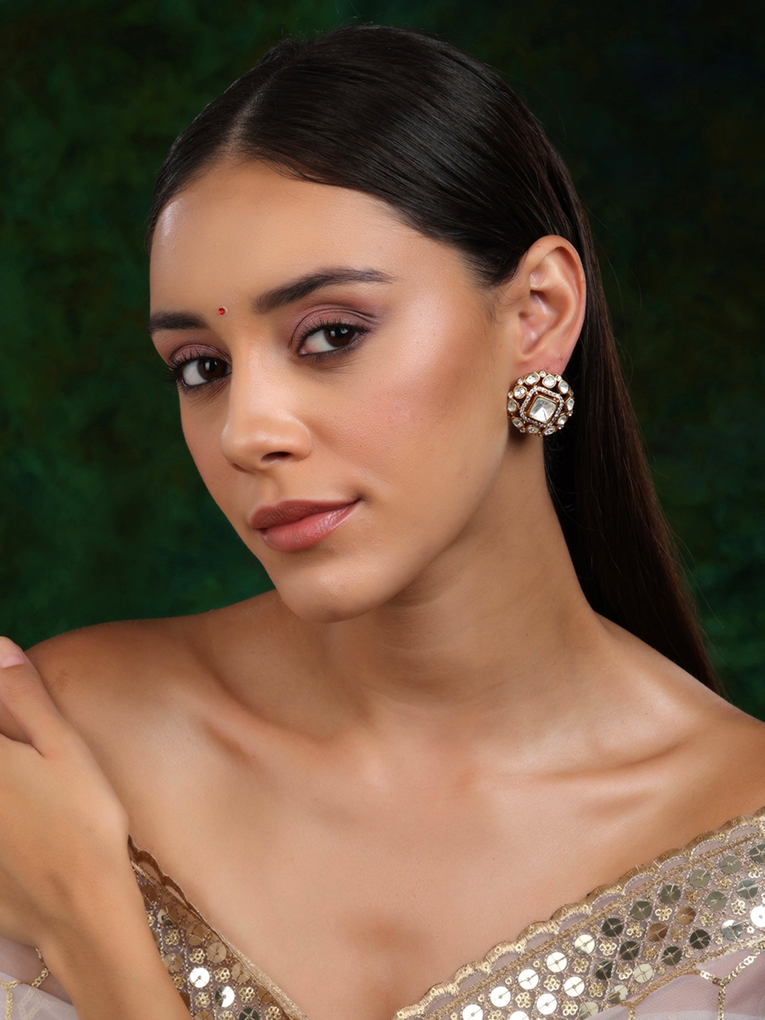 Kundan oversized Studs - Ruby Raang - Distacart