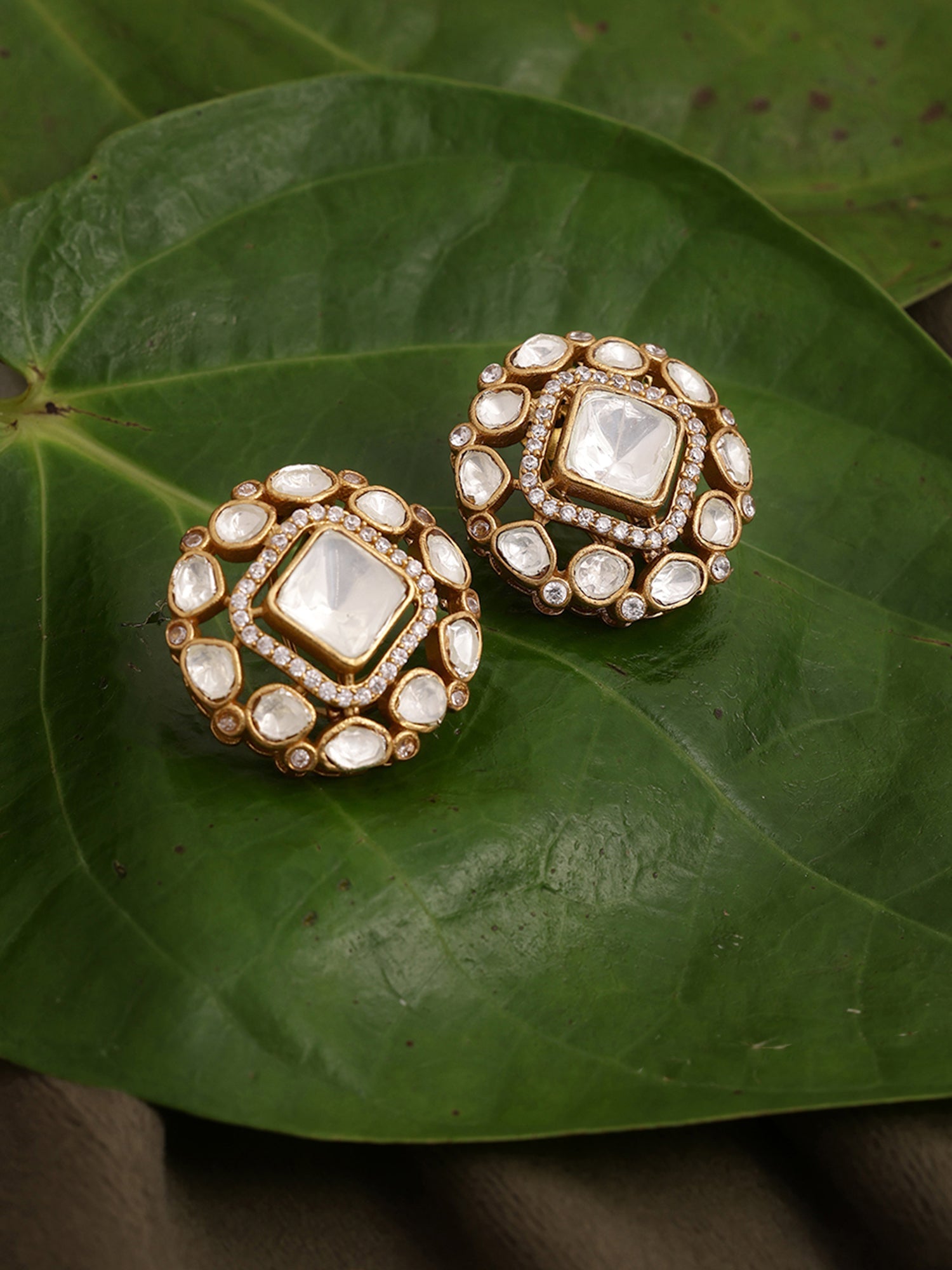 Kundan oversized Studs - Ruby Raang - Distacart