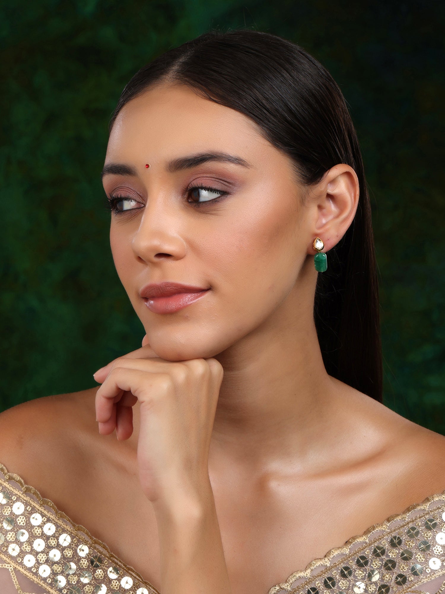 Kundan Studs with Green Stone - Ruby Raang - Distacart