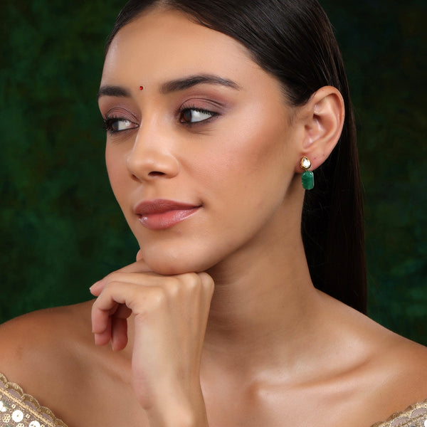 Kundan Studs with Green Stone - Ruby Raang - Distacart