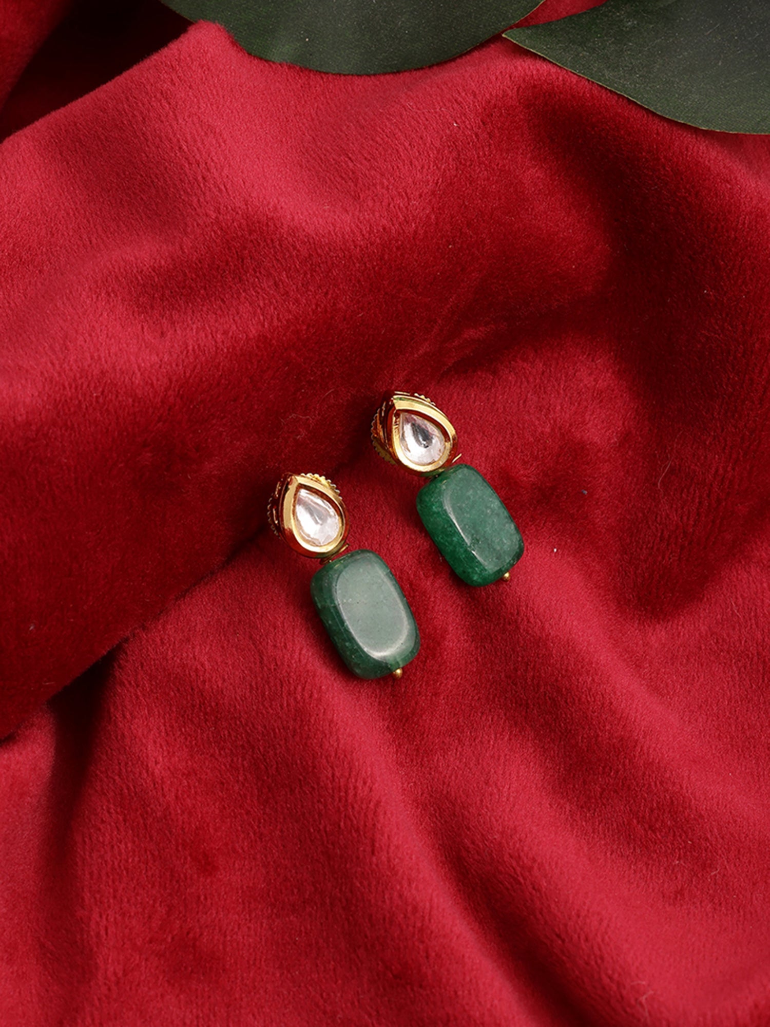 Kundan Studs with Green Stone - Ruby Raang - Distacart