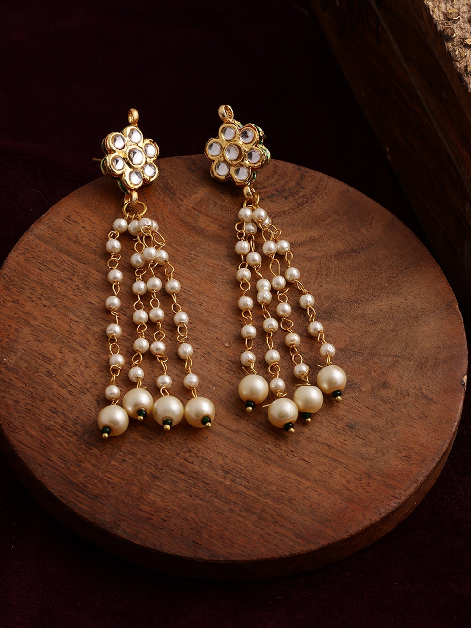 Long Dangler Kundan & Pearl Earrings - Ruby Raang - Distacart