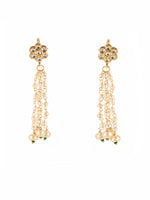 Thumbnail for Long Dangler Kundan & Pearl Earrings - Ruby Raang