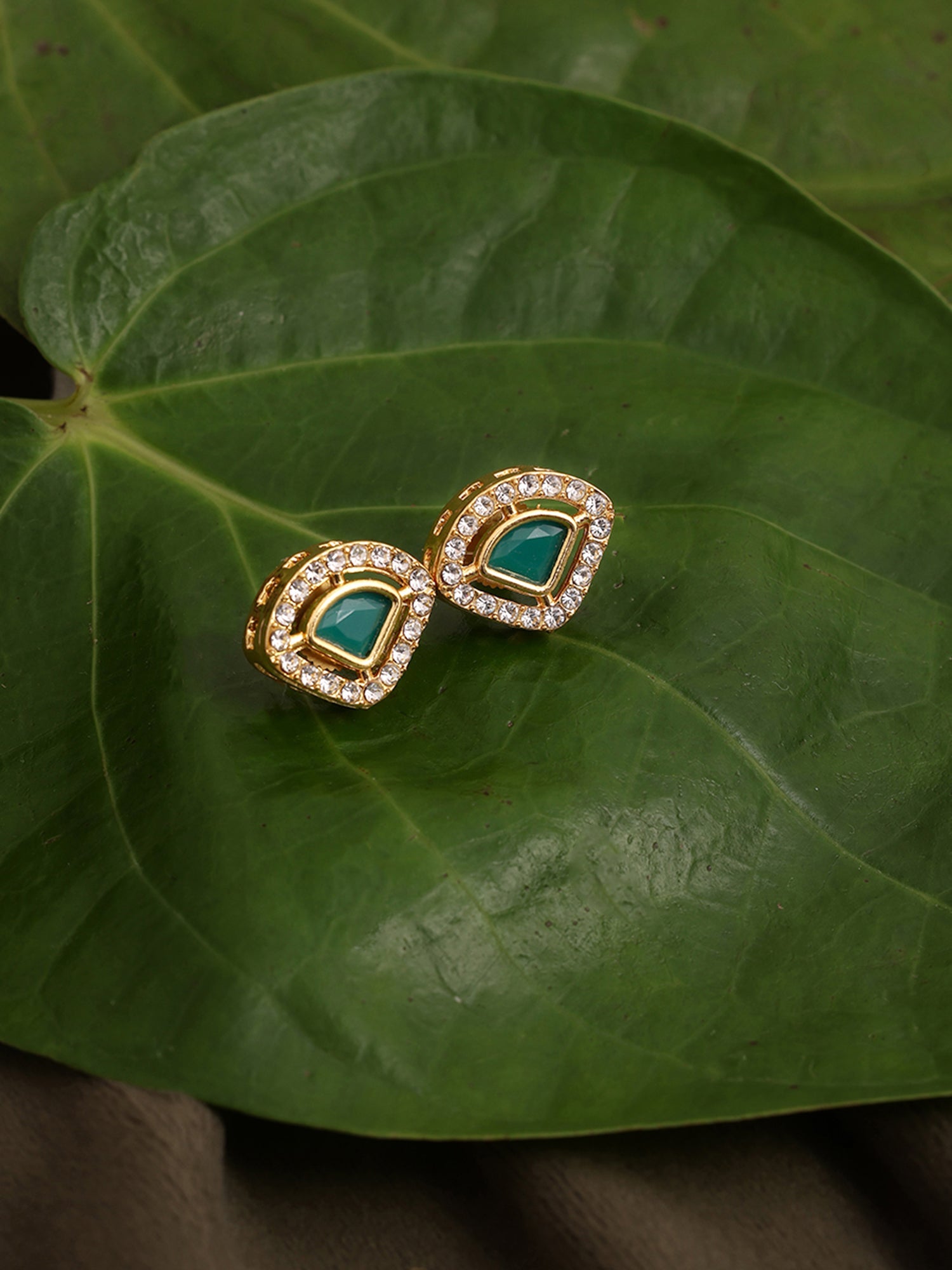 Kundan Studs with Green Stone - Ruby Raang - Distacart