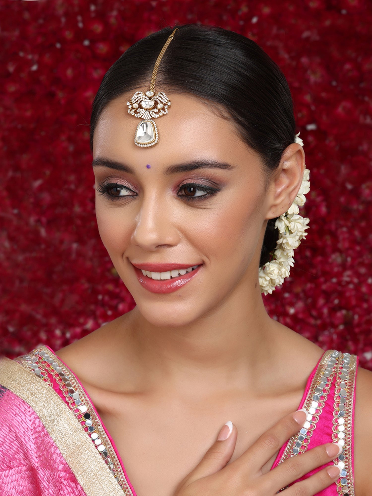 Kundan Maang Tikka with Diamonds - Ruby Raang - Distacart