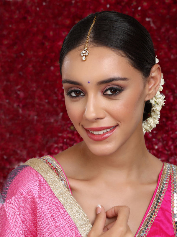 Kundan Maang Tikka with Diamonds - Ruby Raang