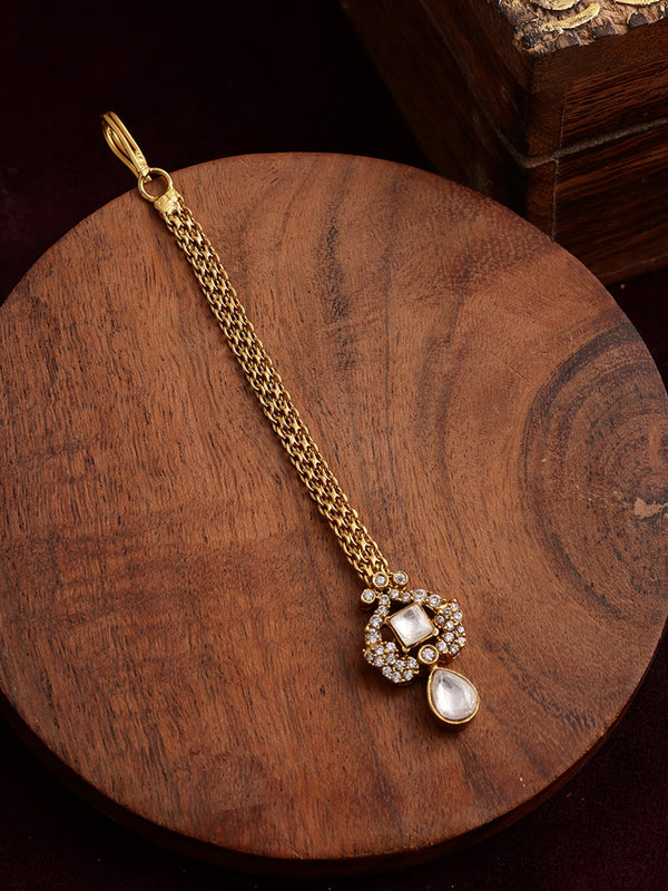 Kundan Maang Tikka with Diamonds - Ruby Raang