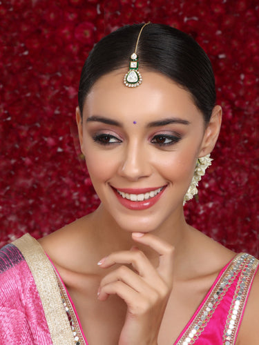 Kundan Maang Tikka with Meenakari - Ruby Raang