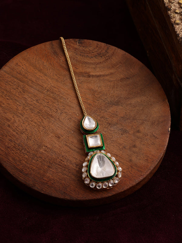 Kundan Maang Tikka with Meenakari - Ruby Raang