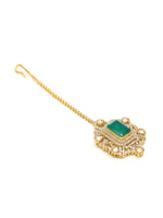 Thumbnail for Kundan Maang Tikka with Diamonds & Emerald Stone - Ruby Raang
