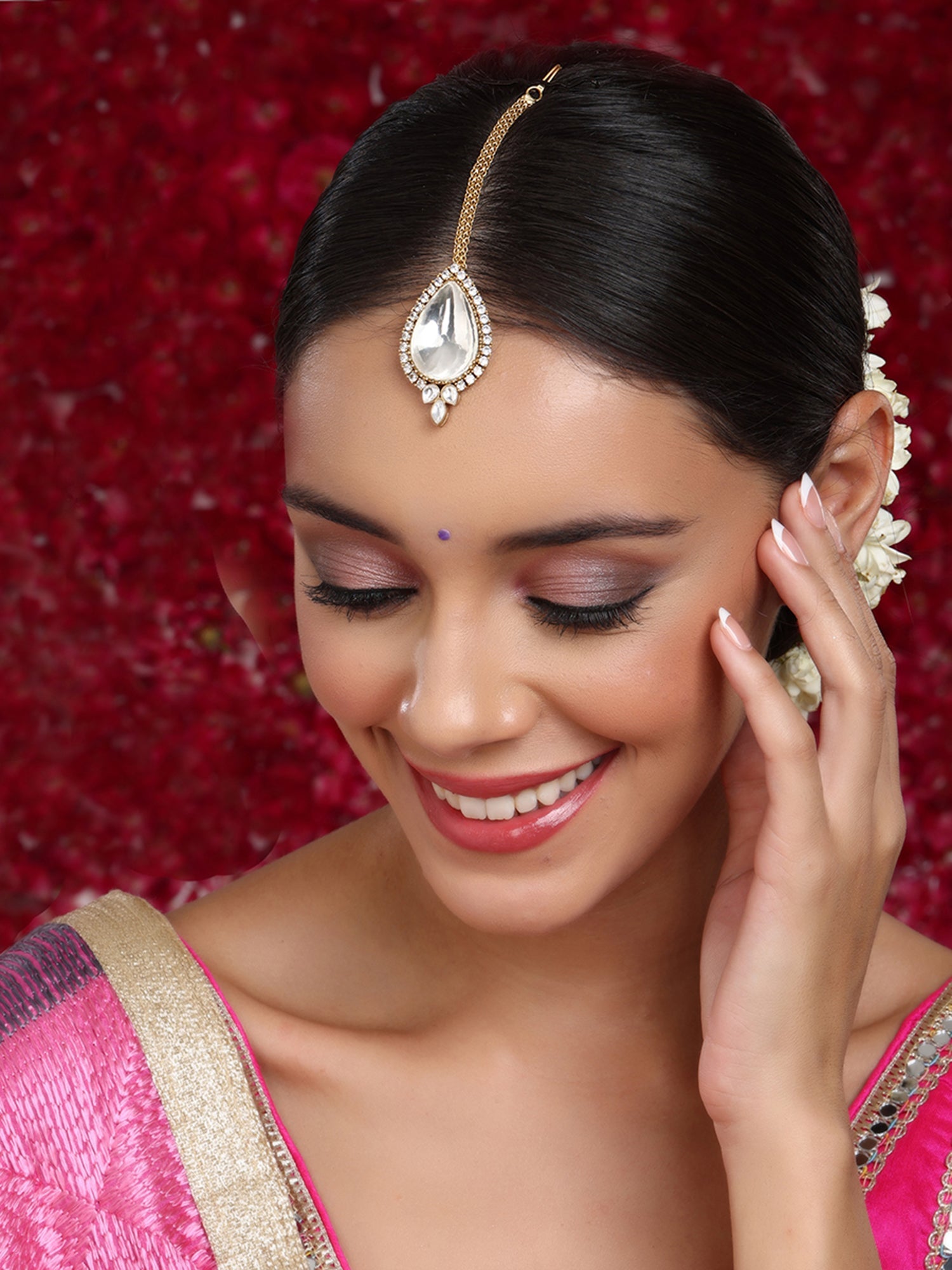 Kundan Maang Tikka with Diamonds - Ruby Raang - Distacart