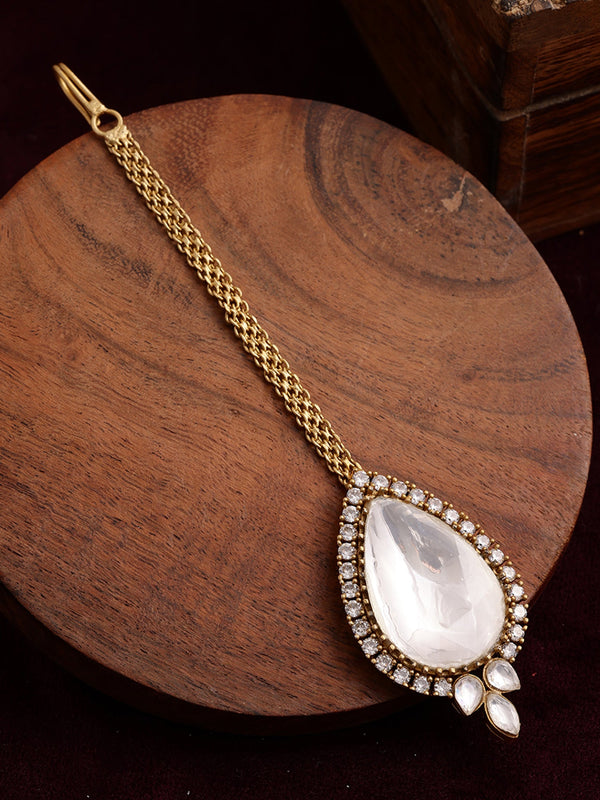 Kundan Maang Tikka with Diamonds - Ruby Raang