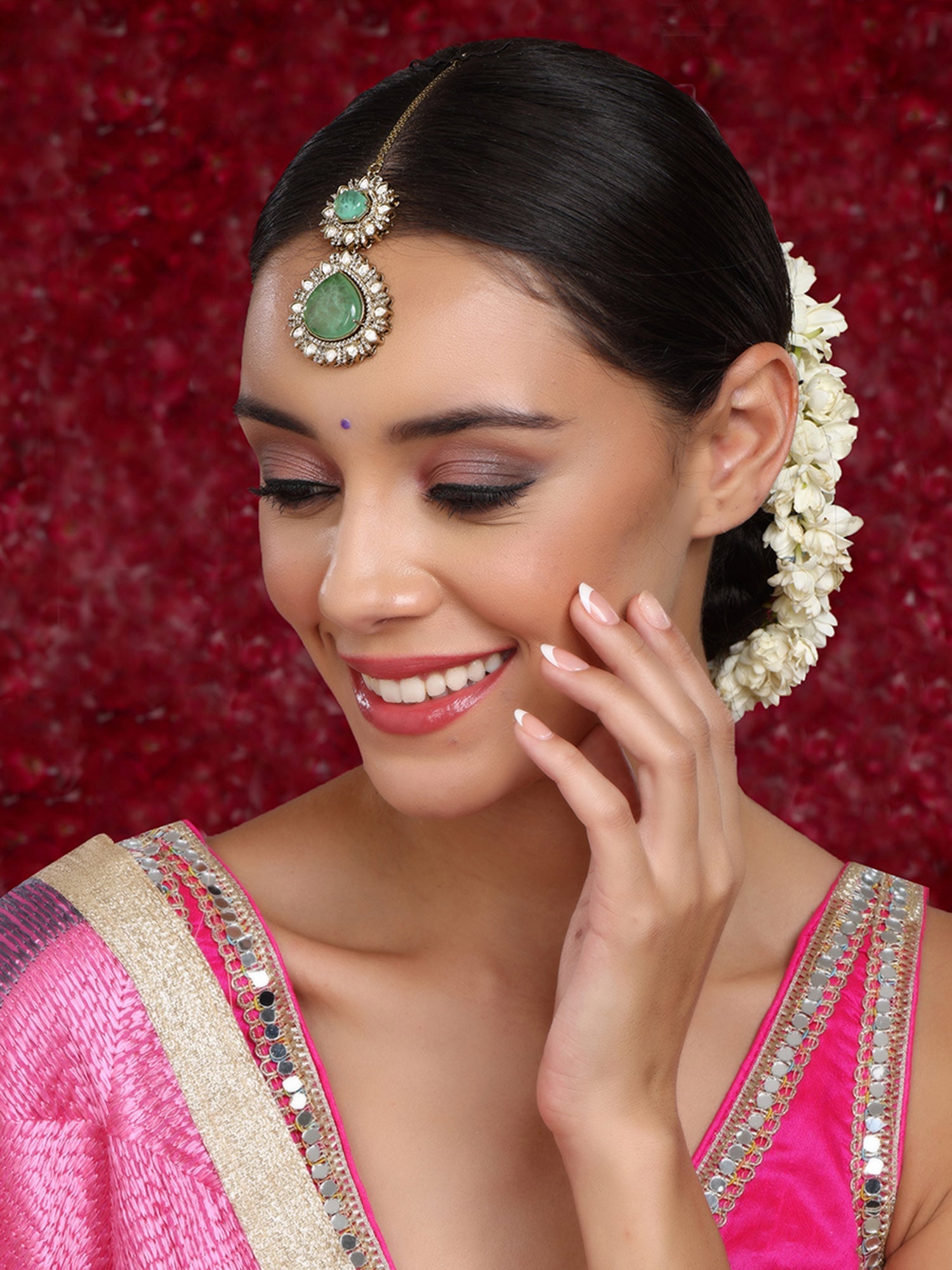 Kundan Maang Tikka with Diamonds & Semi Precious Stone - Ruby Raang - Distacart