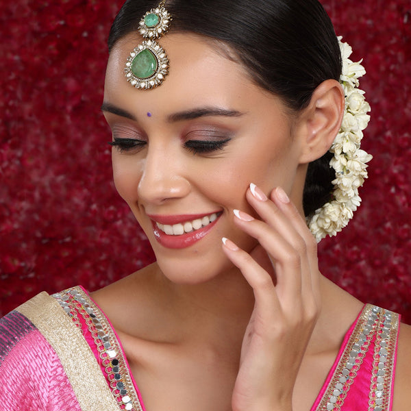 Kundan Maang Tikka with Diamonds & Semi Precious Stone - Ruby Raang - Distacart