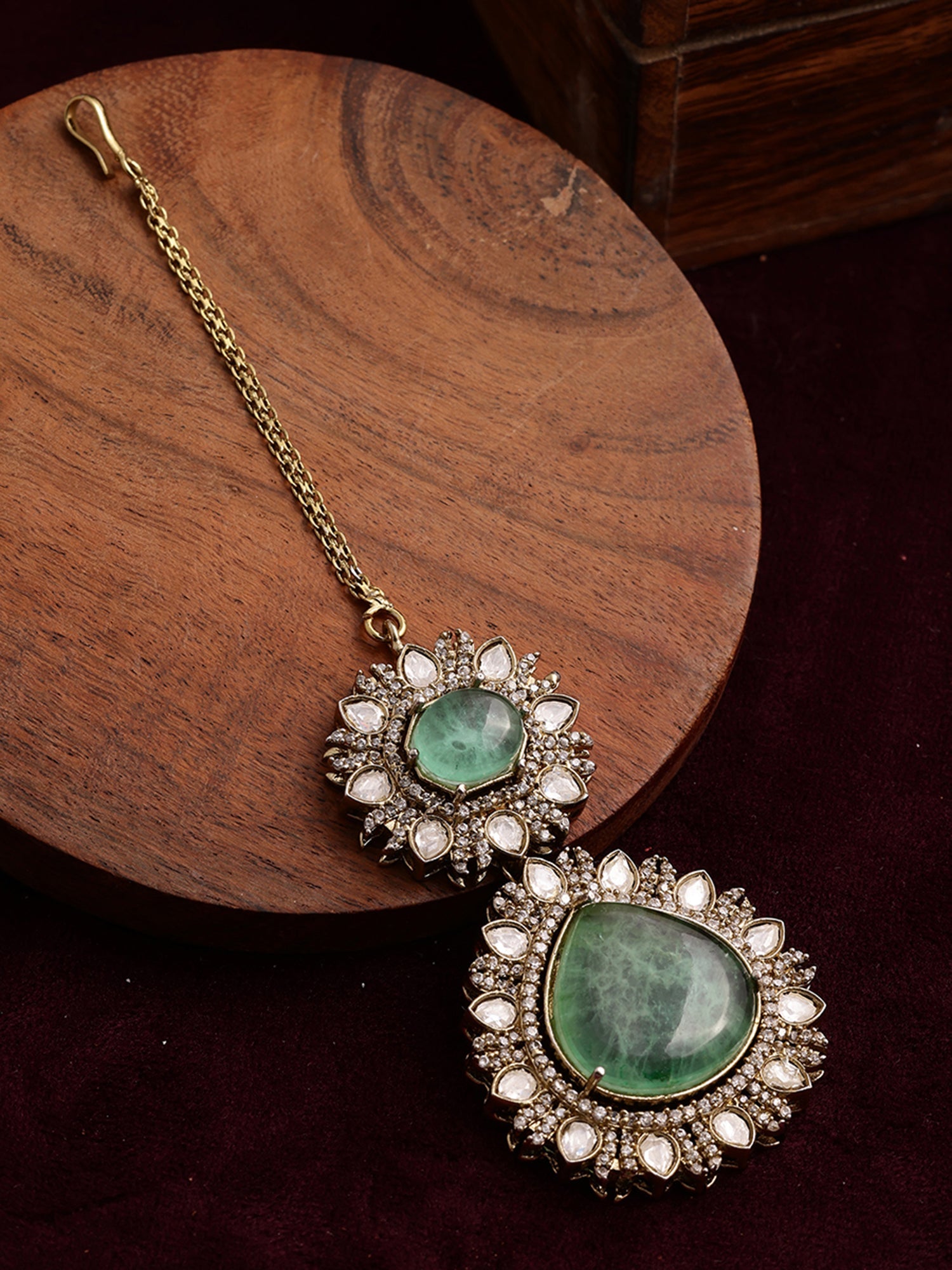 Kundan Maang Tikka with Diamonds & Semi Precious Stone - Ruby Raang - Distacart