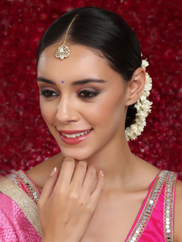 Kundan Maang Tikka with Diamonds - Ruby Raang