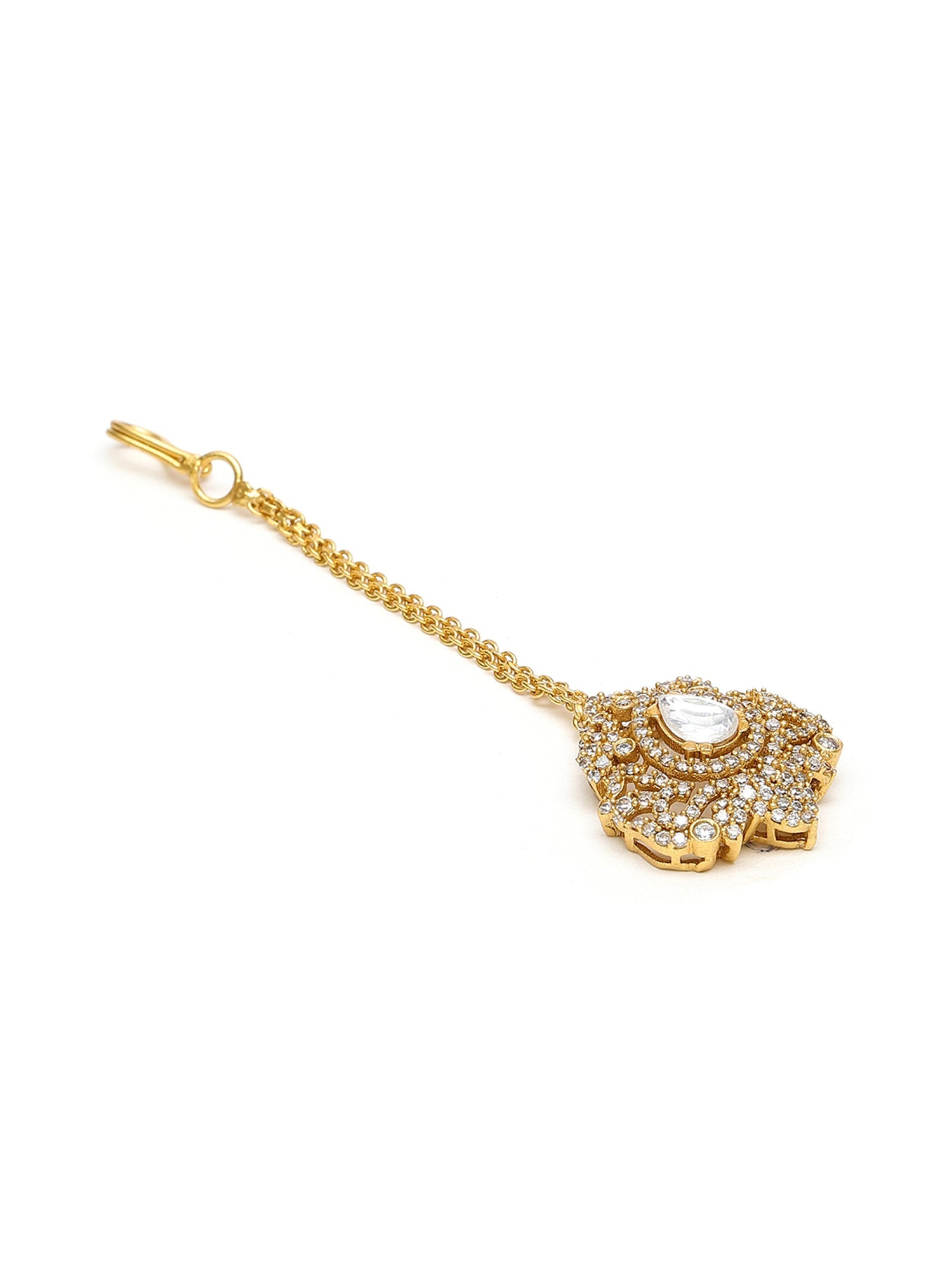 Kundan Maang Tikka with Diamonds - Ruby Raang