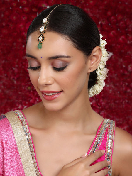 Kundan Maang Tikka with Meenakari - Ruby Raang