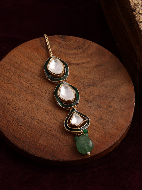 Kundan Maang Tikka with Meenakari - Ruby Raang