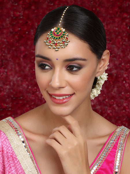 Multi Meenakari Maang Tikka - Ruby Raang