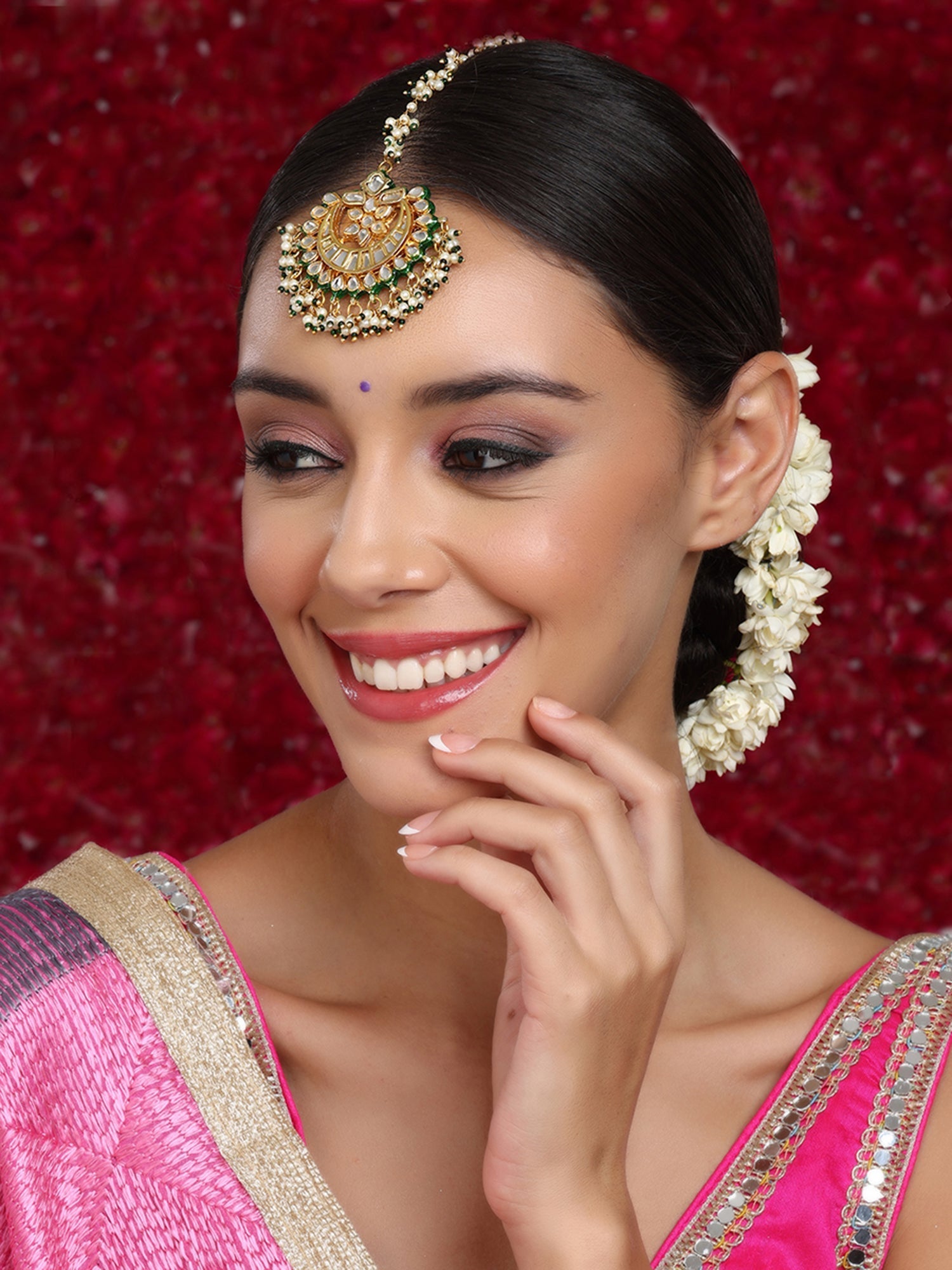 Meenakari and Pearl Kundan Maang Tikka - Ruby Raang - Distacart