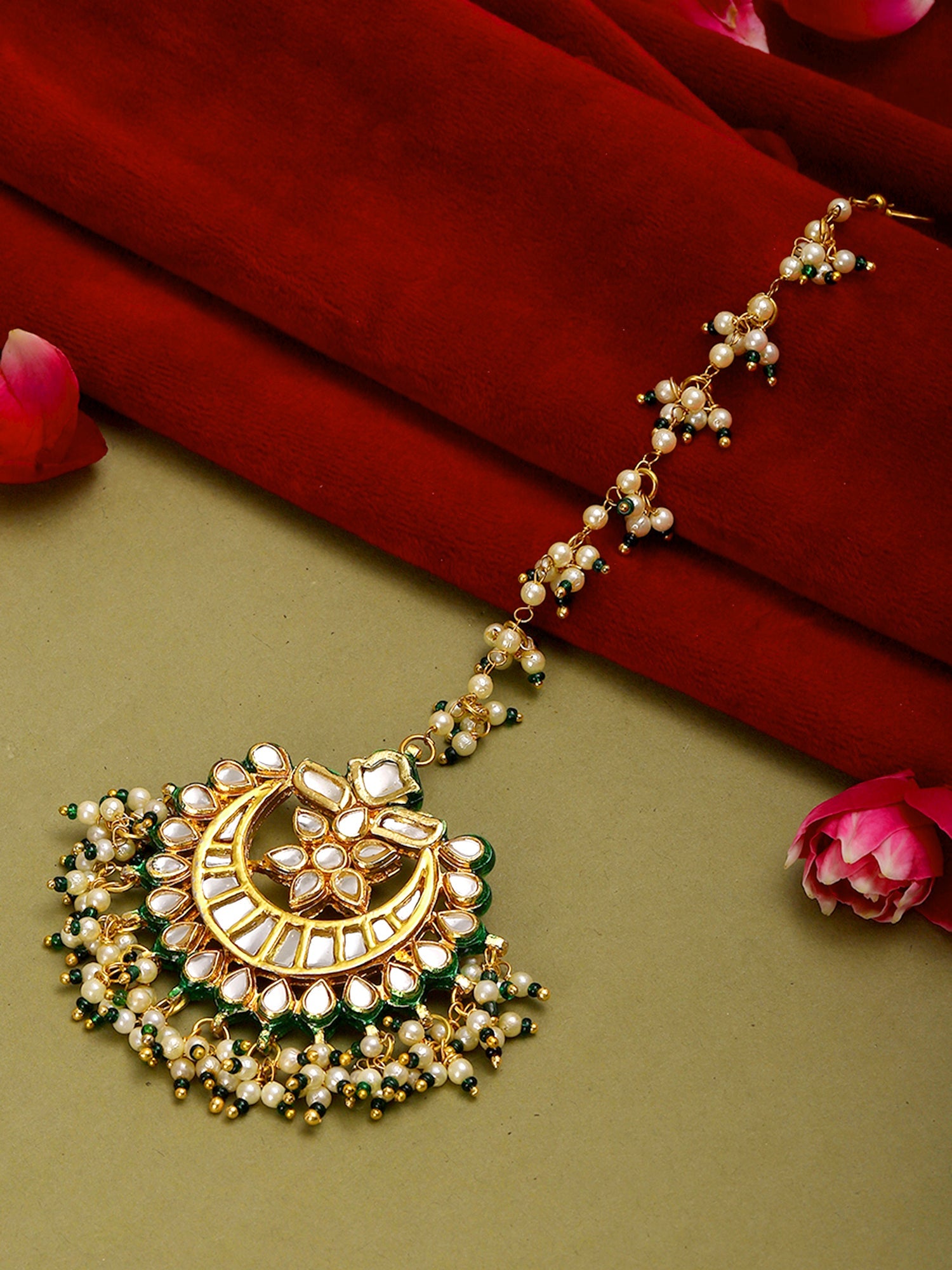 Meenakari and Pearl Kundan Maang Tikka - Ruby Raang - Distacart