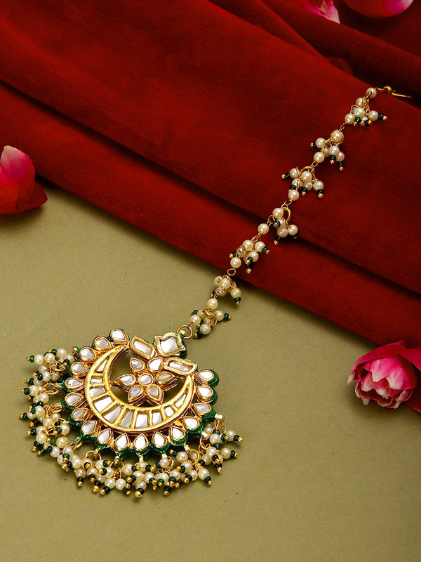 Meenakari and Pearl Kundan Maang Tikka - Ruby Raang