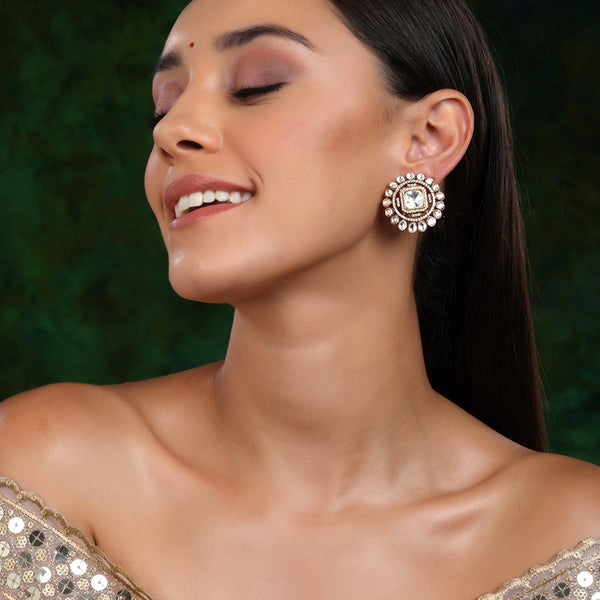 Round oversized Kundan Earrings - Ruby Raang - Distacart