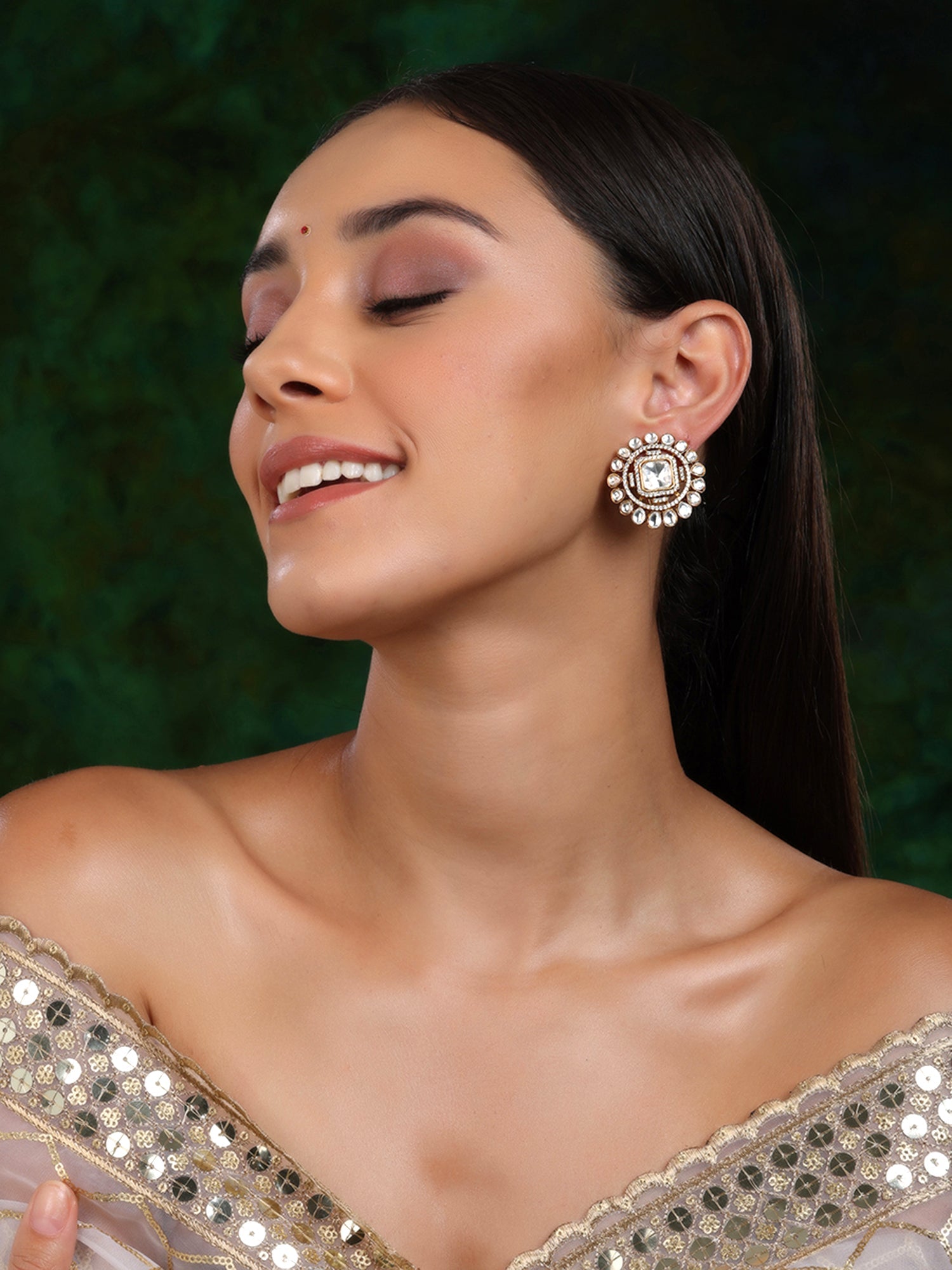Round oversized Kundan Earrings - Ruby Raang - Distacart