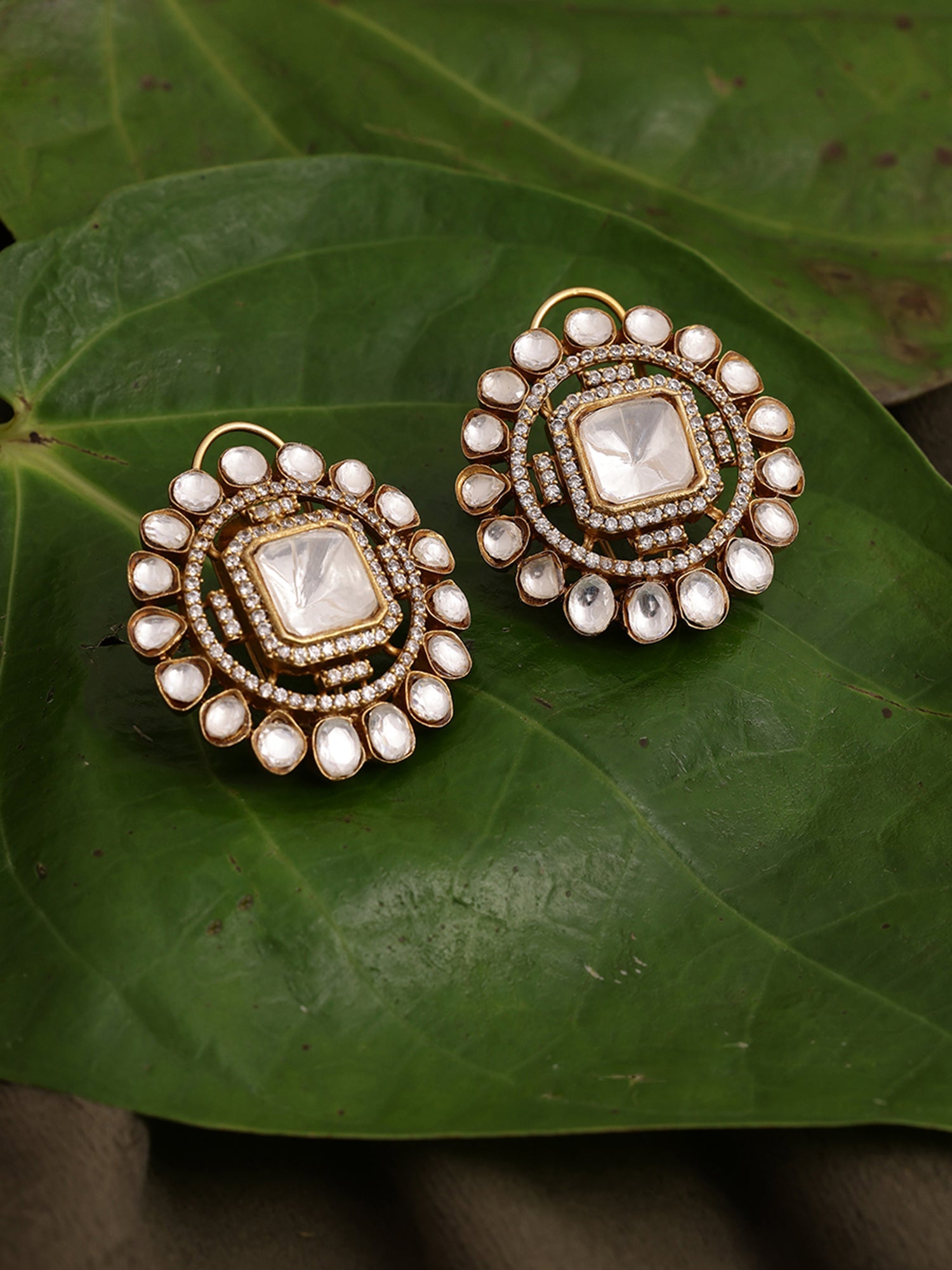 Round oversized Kundan Earrings - Ruby Raang - Distacart