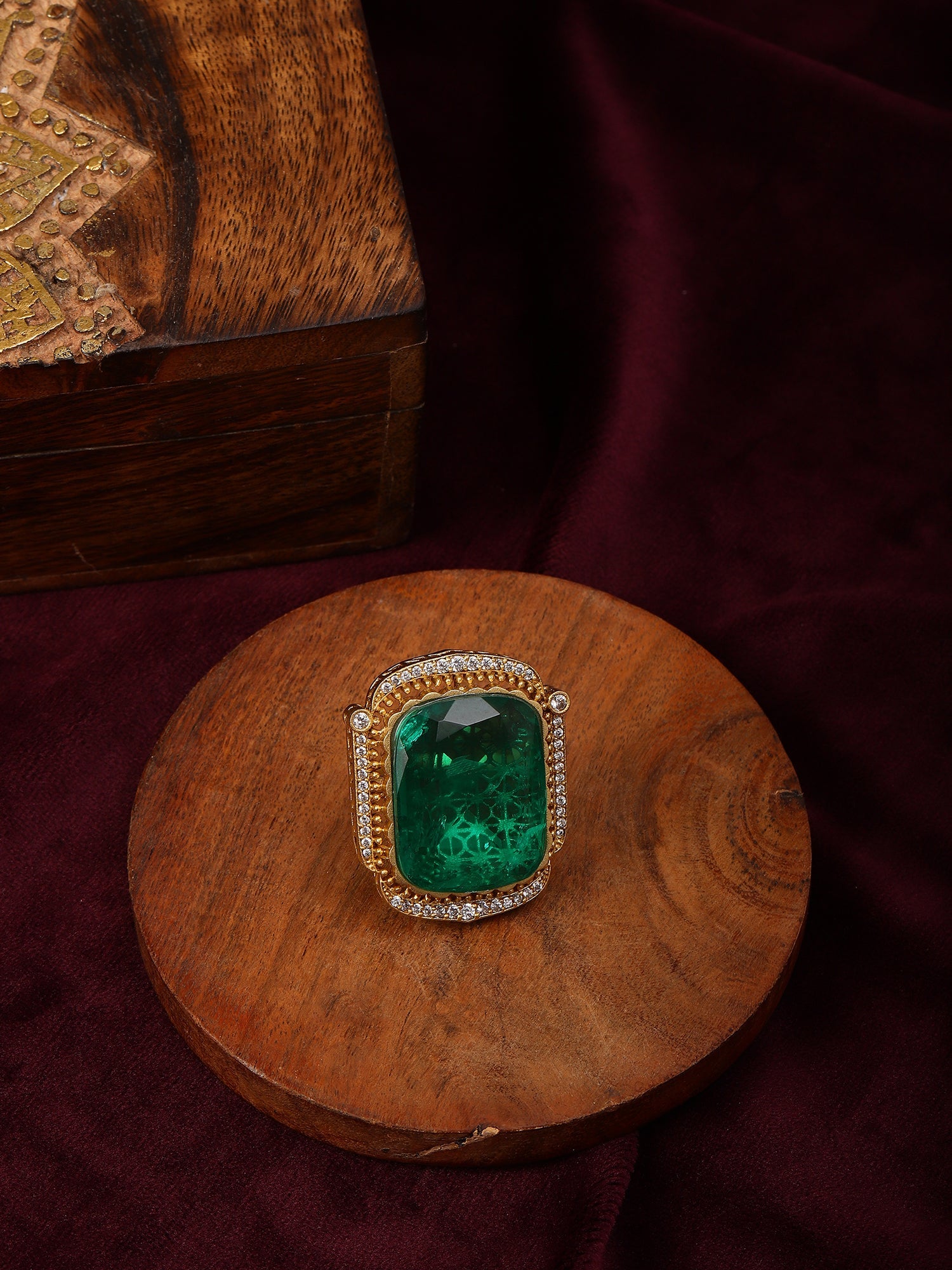 Oversized Emerald Cocktail Ring - Ruby Raang - Distacart