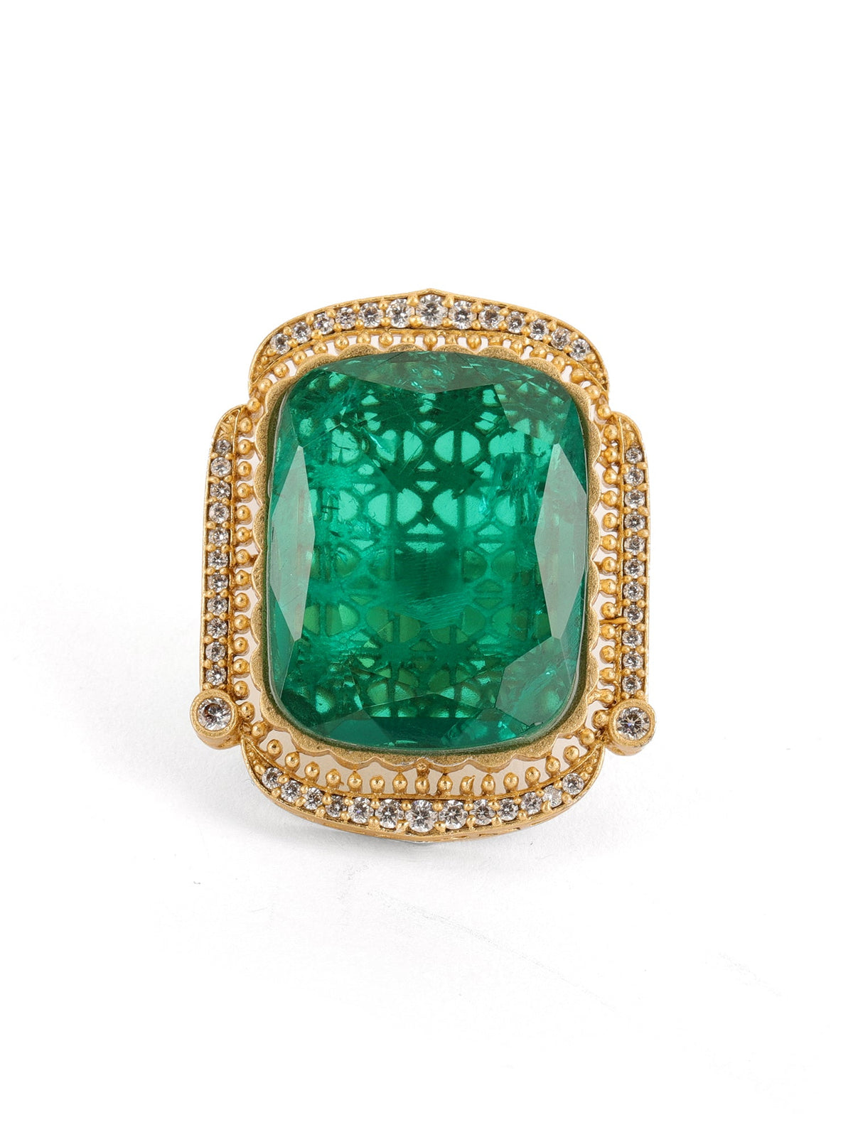 Oversized Emerald Cocktail Ring - Ruby Raang - Distacart