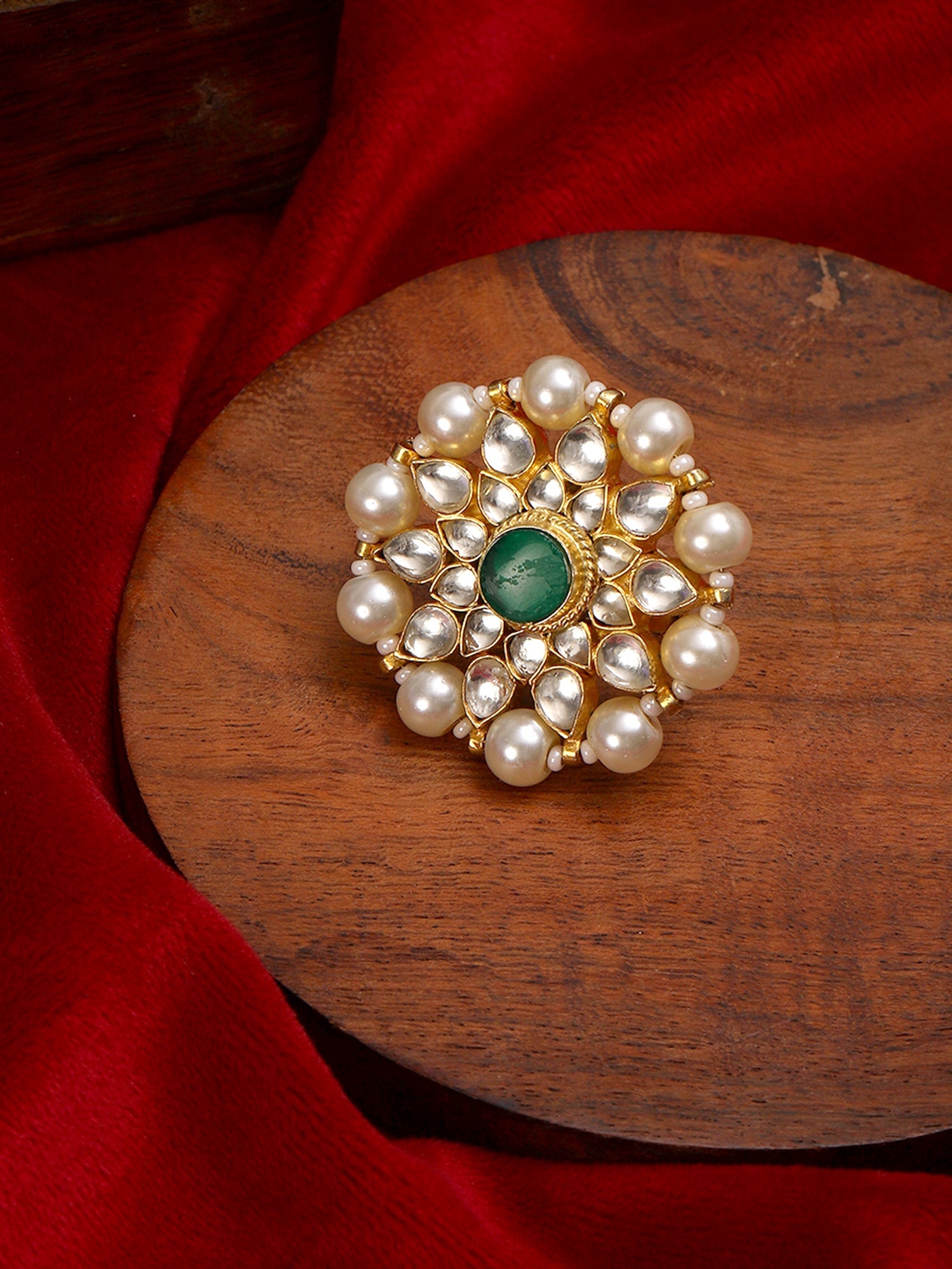 Oversized Round Cocktail Kundan Ring - Ruby Raang - Distacart
