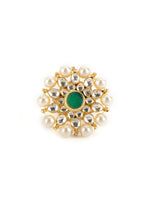 Thumbnail for Oversized Round Cocktail Kundan Ring - Ruby Raang