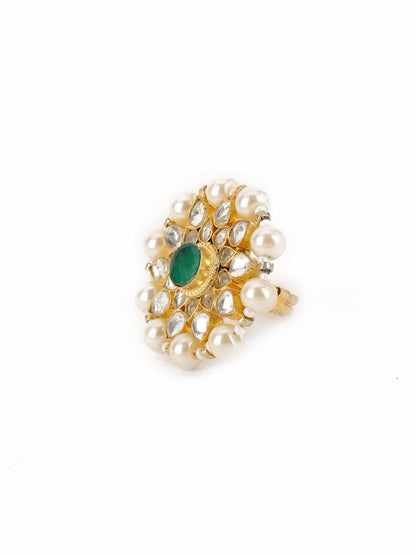 Oversized Round Cocktail Kundan Ring - Ruby Raang - Distacart