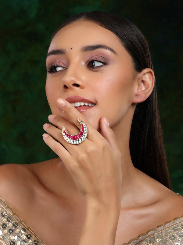 Half Moon Kundan Ring - Ruby Raang