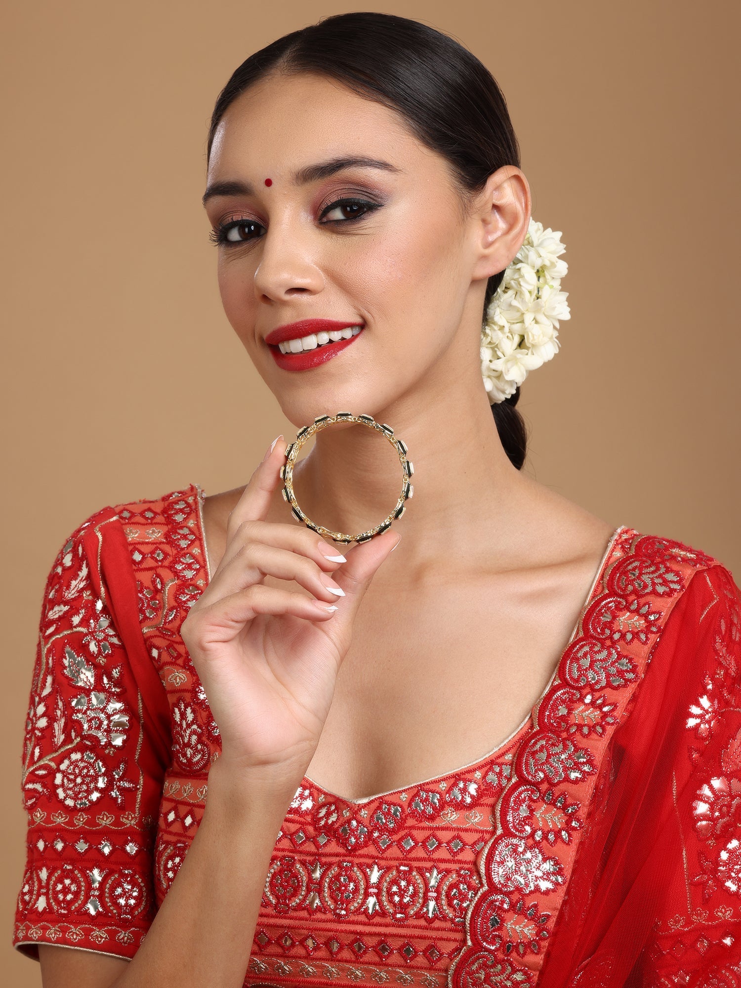 Kundan and Meenakari Bangle - Ruby Raang - Distacart