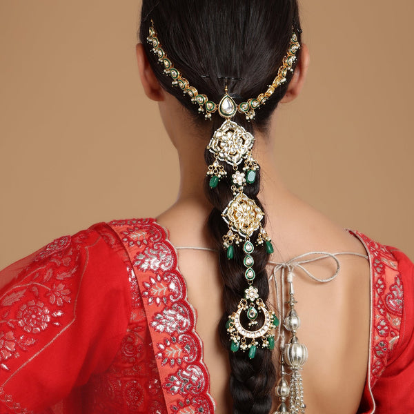 Kundan and Stone Hair Braid (Chotti) - Ruby Raang - Distacart