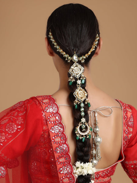 Kundan and Stone Hair Braid (Chotti) - Ruby Raang