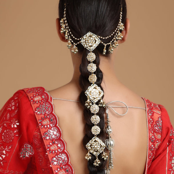 Kundan and Pearl Hair Braid (Chotti) - Ruby Raang - Distacart