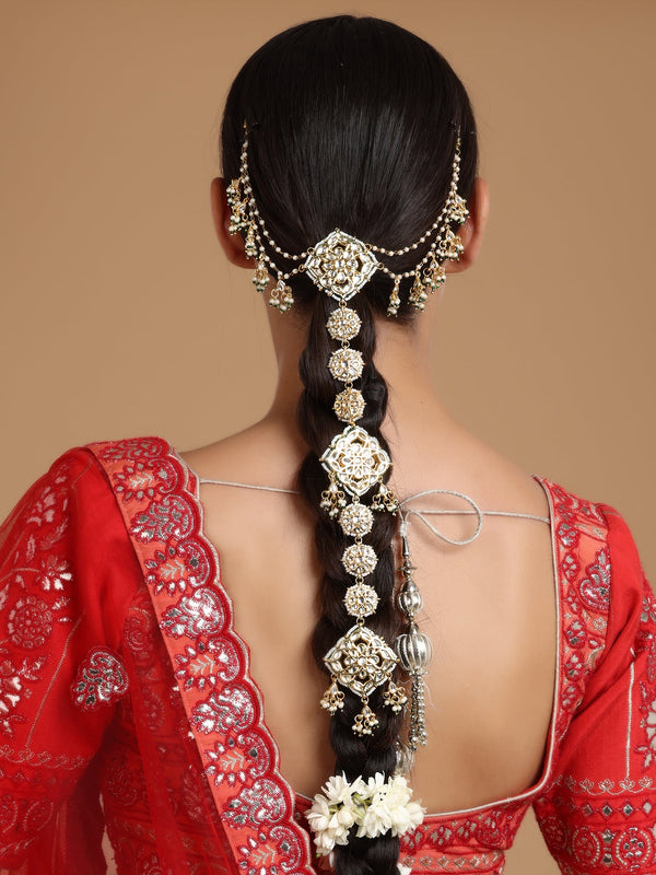 Kundan and Pearl Hair Braid (Chotti) - Ruby Raang