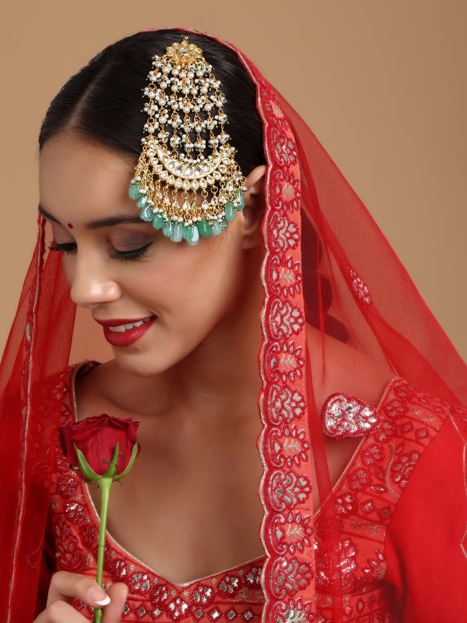 Kundan and Stone Passa/Jhoomer - Ruby Raang - Distacart