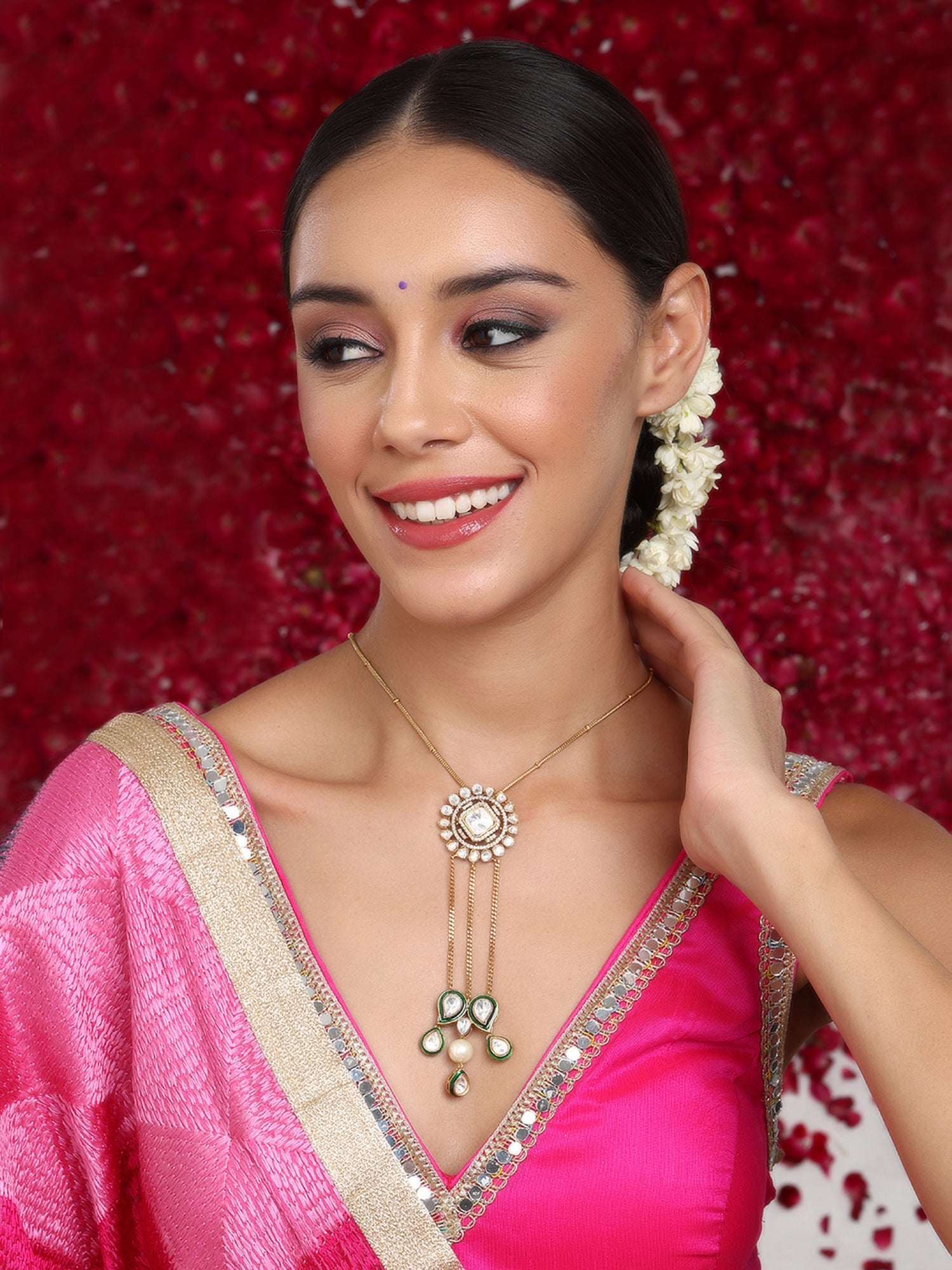 Kundan Long Necklace - Ruby Raang - Distacart