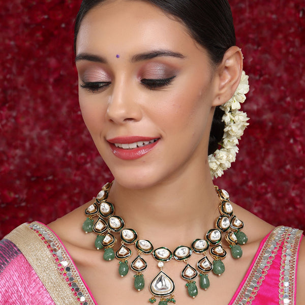 Kundan and Stone Meenakari Necklace - Ruby Raang - Distacart