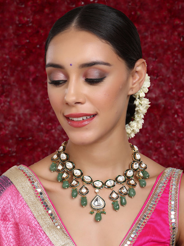 Kundan and Stone Meenakari Necklace - Ruby Raang