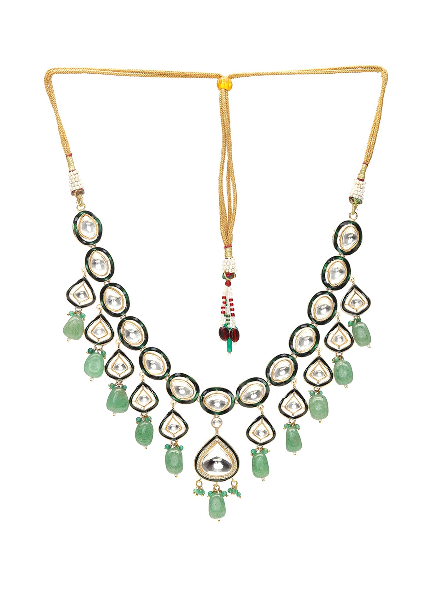 Kundan and Stone Meenakari Necklace - Ruby Raang